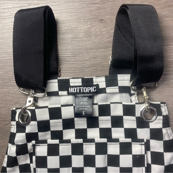 Hot Topic Checkered Utility Shortalls Black White Size S - Picture 8 of 14